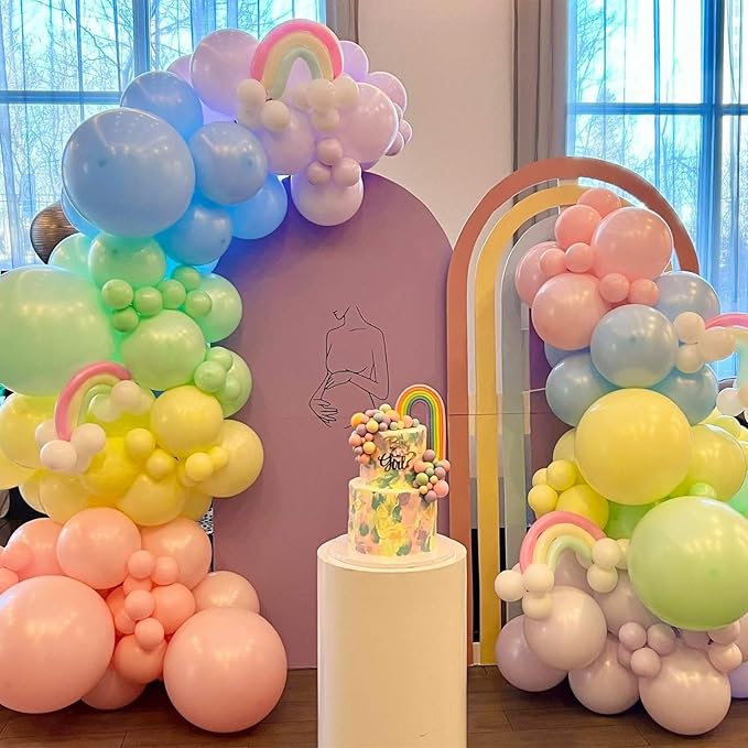 Patel Balloon Garland Arch Kit, 138 PCS Macaron Pink Yellow Green Blue Pastel Rainbow Colorful Balloon for Easter Spring Baby Shower Wedding Birthday Party Decorations