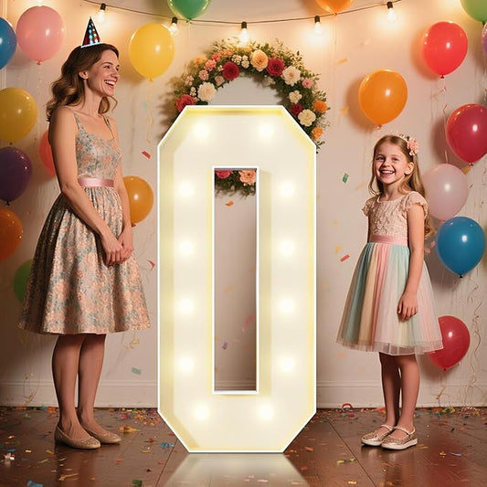 4FT Marquee Numbers 0 Sign,Large Light Up Numbers Party Decoration - Hook and Loop Fastener,No Tools Easy Setup, Corrugated Plastic for Birthdays Weddings Baby Anniversaries(Numbers 0)