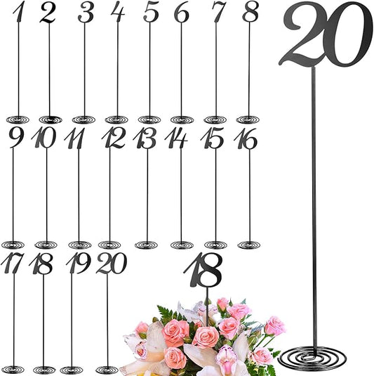 Therwen 20 Pcs Metal Table Numbers 1-20 Table Numbers for Wedding Reception 12 Inch Stainless Steel Party Desk Figure with Sturdy Holder Base for Banquet Wedding Party Event Catering(Black)