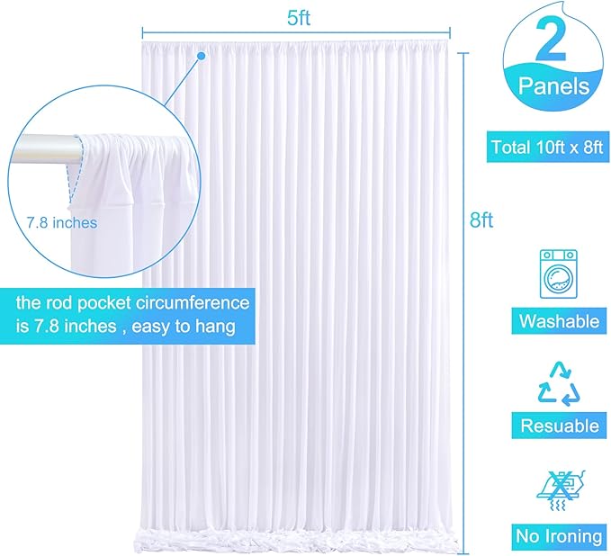 White Backdrop Curtain for Parties Wedding Wrinkle Free White Photo Curtains Backdrop Drapes Fabric Decoration for Baby Shower 5ft x 8ft,2 Panels