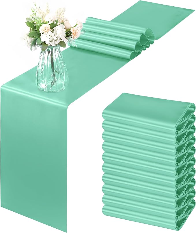 Horbaunal 12 Pack Aqua Satin Table Runner 12 x 108 Inch, Smooth Table Runners for Wedding Banquets Birthday Party