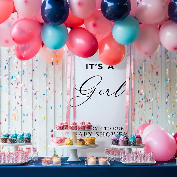Oudain 24x60 Inch It's a Girl Burlap Banner, Baby Shower Fabric Backdrop with Pink Ribbons and Hooks, Rustic Boho Photo Props Sign for Gender Reveal Party Wall Hanging Indoor Outdoor Decoration