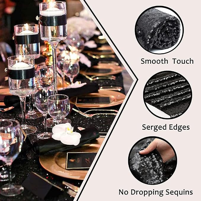 Eternal Beauty Black Tablecloth, 60x120 Inch Sequin Rectangle Table Cover for Cake Dessert Exhibition Party Birthday Events
