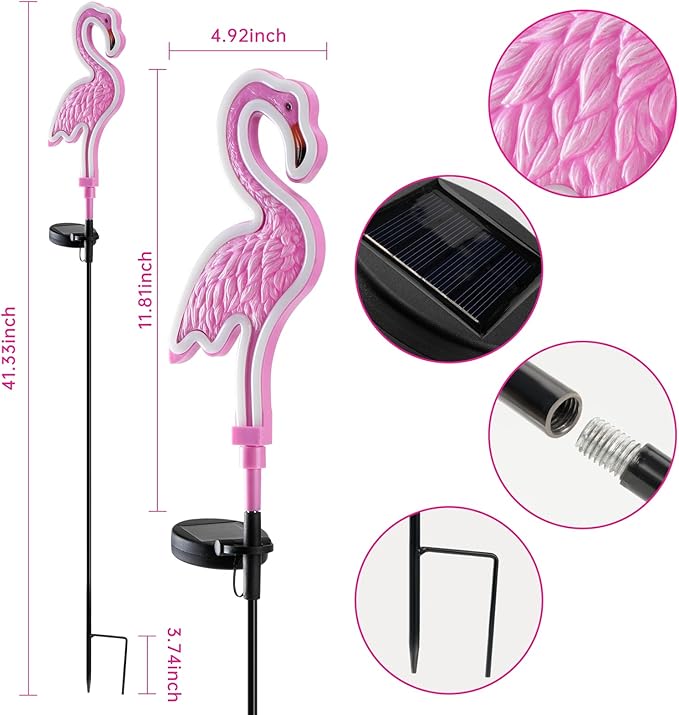 Flamingo Solar Lights Outdoor Decor, Solar Pink Flamingos Outdoor for Yard Decorations,Pink Neon Solar Flamingo Garden Lights for Outside,Pathways,Patio or Lawn Decor,Gifts for Mom(2Pack)