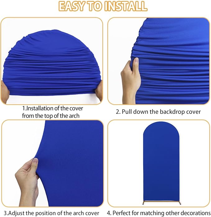 FUHSY Set of 2 Wedding Arch Cover 6FT, 7.2FT Backdrop Cover Arch Spandex Fabric Royal Blue Arch Stand Covers Chiara Arch Covers Stretchy Backdrop for Baby Shower Birthday Graduation Anniversary