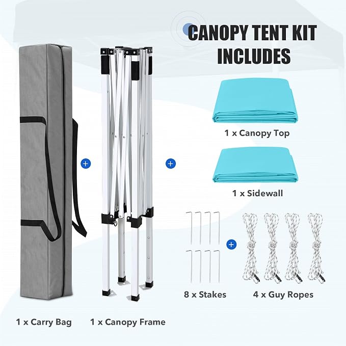 EAGLE PEAK Pop up Canopy 5x5, Outdoor Portable Canopy Tent with One Removable Sunwall, Carry Bag Included, Light Blue