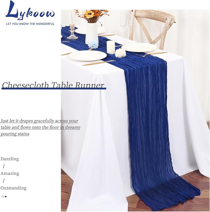 15 Packs Cheesecloth Table Runner Royal Blue,10 Ft Blue Rustic Gauze Boho Wedding Table Runner Decoration, Wedding Table Decor for Wedding Party Bridal Shower Table,21.5x120in