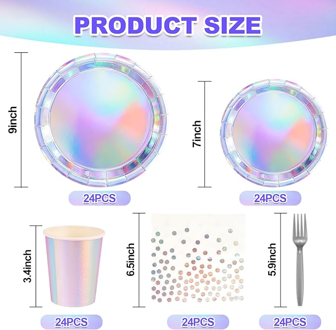 Iridescent Party decorations Kpop Birthday Decorations Holographic Party Supplies Iridescent Plates Cups Napkins Tablecloth Birthday Banner Star Garland Streamer Disco Kpop Party Serve 24