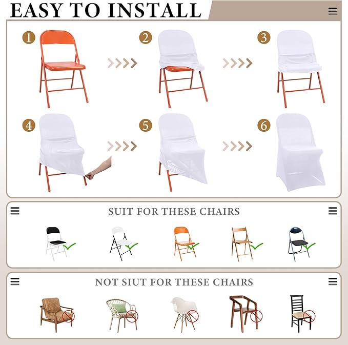 Newwiee 25 Pcs Spandex Chair Covers Bulk - Stretch Folding Flat Front Fitted Universal Chair Protector Pack Removable Washable for Wedding Party Dining Banquet Event (White)