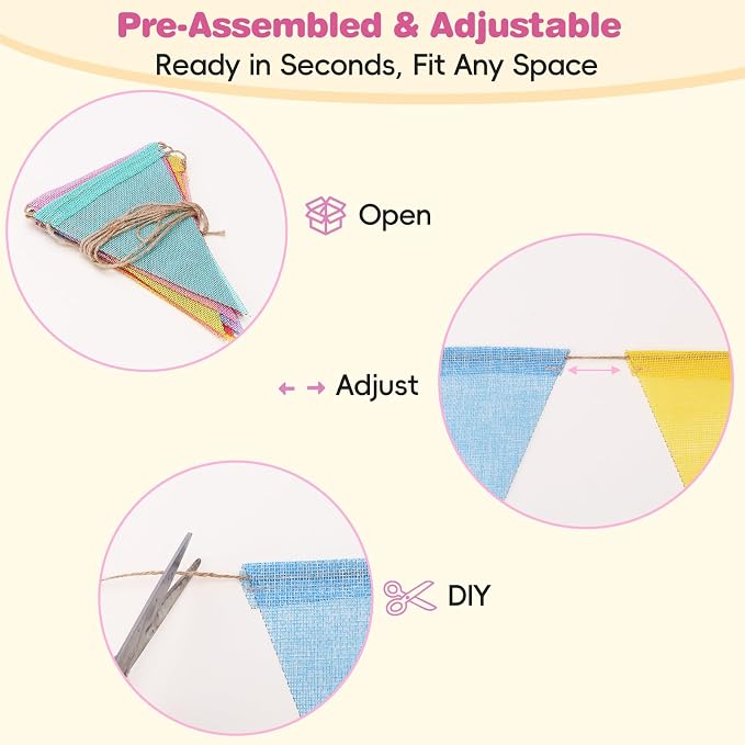 Pastel Pennant Banner Flags - 12 Strings 156ft Colorful Triangle Bunting Burlap for Birthday, Classroom, Graduation, Party, Carnival, Back to School & Outdoor Decorations