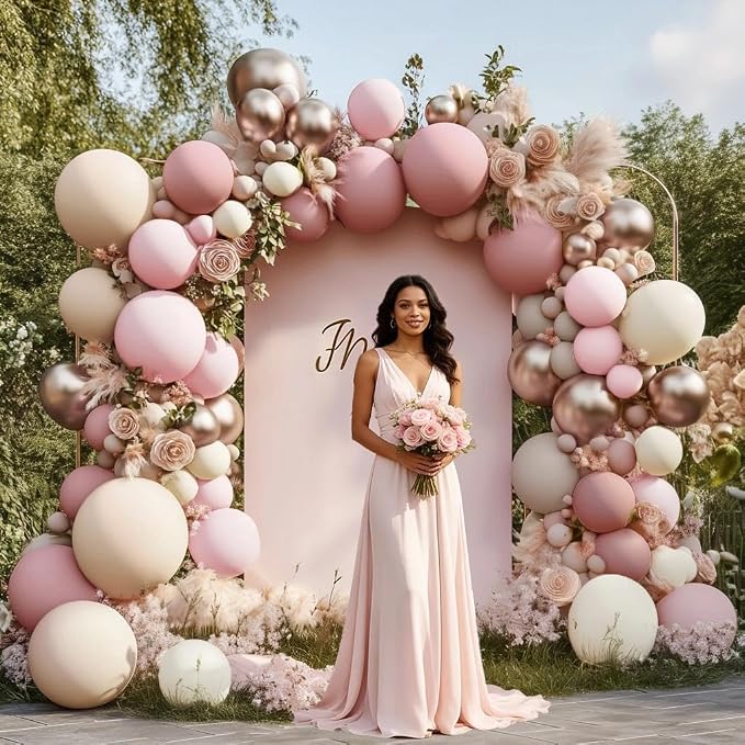 Dusty Pink Beige Rose Balloon Garland Double Stuffed | Mauve Light Pink Blush Nude Champagne Gold Balloon Arch Kit for Birthday Baby Shower Neutral Wedding Fall Boho Party Decor