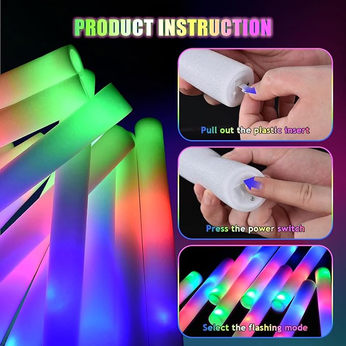 58PCS LED Foam Glow Sticks Bulk, Foam Light up Sticks 3 Modes Flashing Glow in the Dark Light up Party Favors Supplies for Birthday, Wedding, Raves, Concert Foam Glow Sticks