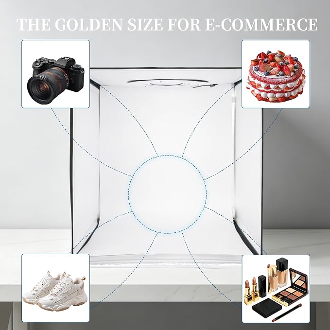 24" Photo Light Box with 35W Type-C Power Adapter, 300 LEDs Photography Studio Lightbox, 3 Color Temperatures 3000K-5700K Dimmable Shooting Tent, 6 Waterproof PVC Backdrops & Soft Cloth