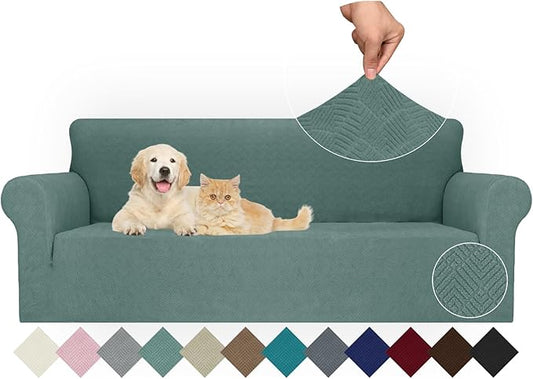 JIVINER Stretch Oversized Sofa Covers 1 Piece 4 Seater Couch Covers Jacquard Universal Sofa Slipcovers for Extra Large Funiture Protector for Kids, Pets (Pea Green, XL Sofa)