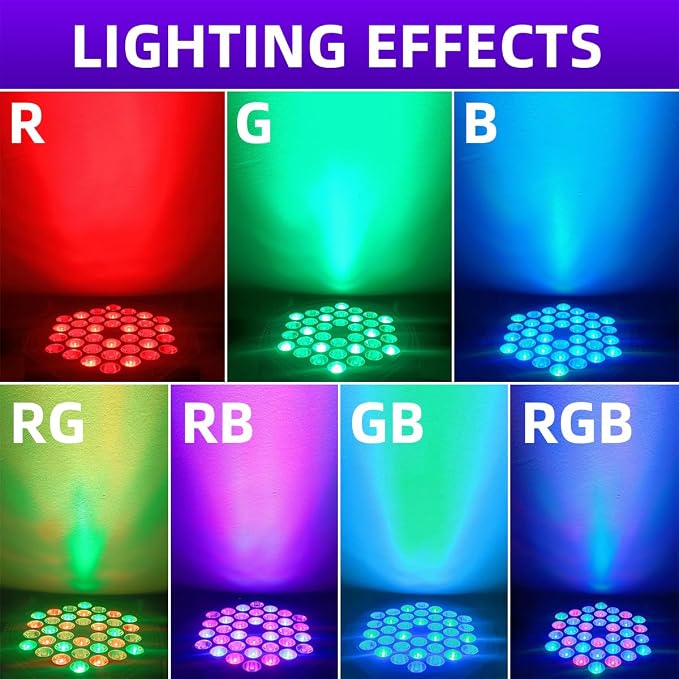 36LED Par Lights DJ Stage Light Corded RGB with Sound Activated Control Uplighting for Wedding Party Club Christmas Stage Lighting Apparatus, 3-Packs(DJ - Light)