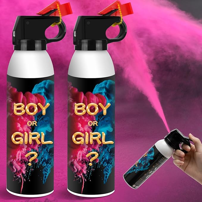 Gender Reveal Fire Extinguisher 2 Pack, Gender Reveal Decor, Baby Girl Reveal Party Ideas 100% Biodegragable for Party Decorations（Pink）