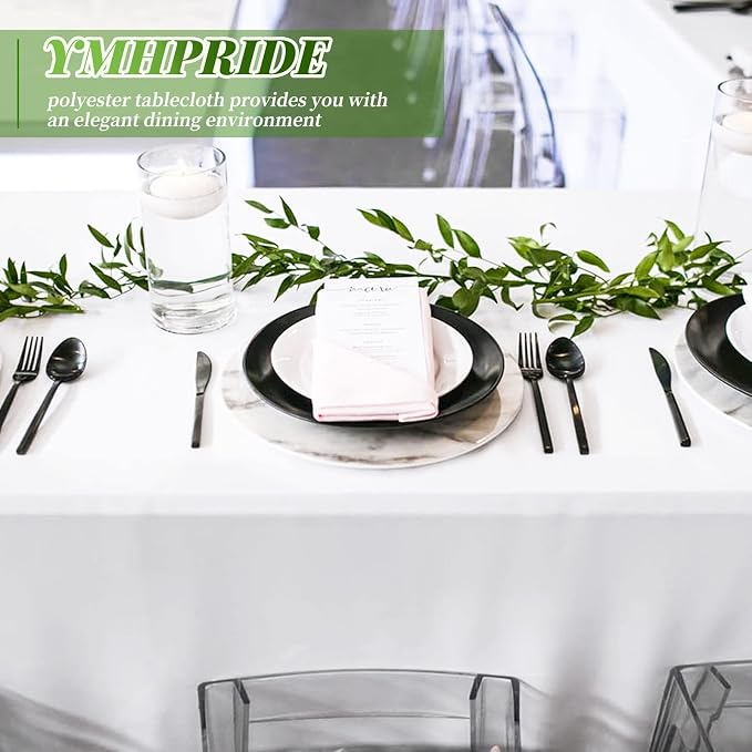 YMHPRIDE 6 Pack White Polyester Tablecloths, 60 x102 inch, Rectangular, Classic, Solid, Wrinkle Resistant, Machine Washable, 6FT Table Covers for Wedding, Party, Banquet, Buffet