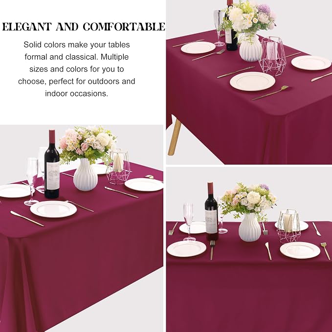 4 Pack Rectangle Tablecloth 60x126 Inch Burgundy Washable Polyester Table Cover for Wedding Dining Table Buffet Parties Banquet Decoration（Burgundy）