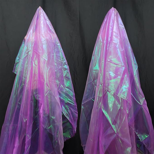 11-Yard Magic Rose Purple Organza Fabric with Holographic Iridescent Effect for Halloween, Wedding Decoration, DIY Dress Costumes, and Personalized Clothing Customization
