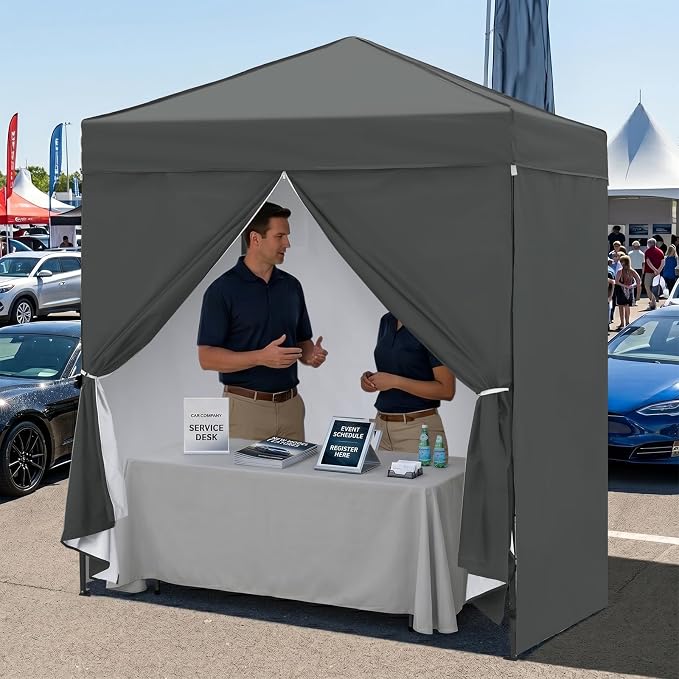 EAGLE PEAK 6x4 Instant Pop Up Canopy Tent with 4 Side Wall Panels, Straight Leg Sun Shelter, Portable Canopy with Carry Bag for Camping, Beach & Sports, Dark Gray