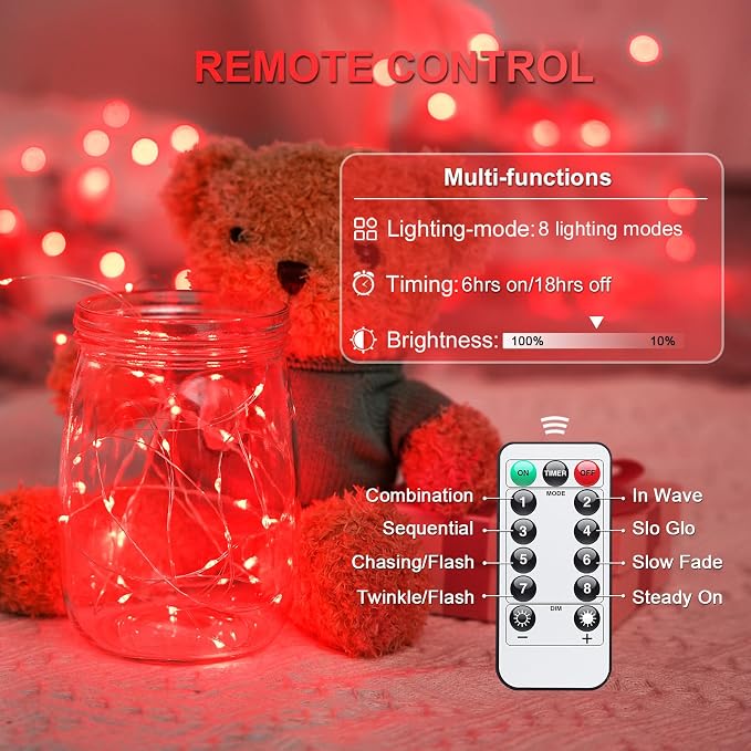 JMEXSUSS 2 Pack Red Fairy Lights Battery Operated, Total 400 LED 132ft Red Halloween Lights with Remote, 8 Modes Twinkle String Lights for Halloween Bedroom Wreath Tree Xmas Indoor Outdoor Decor