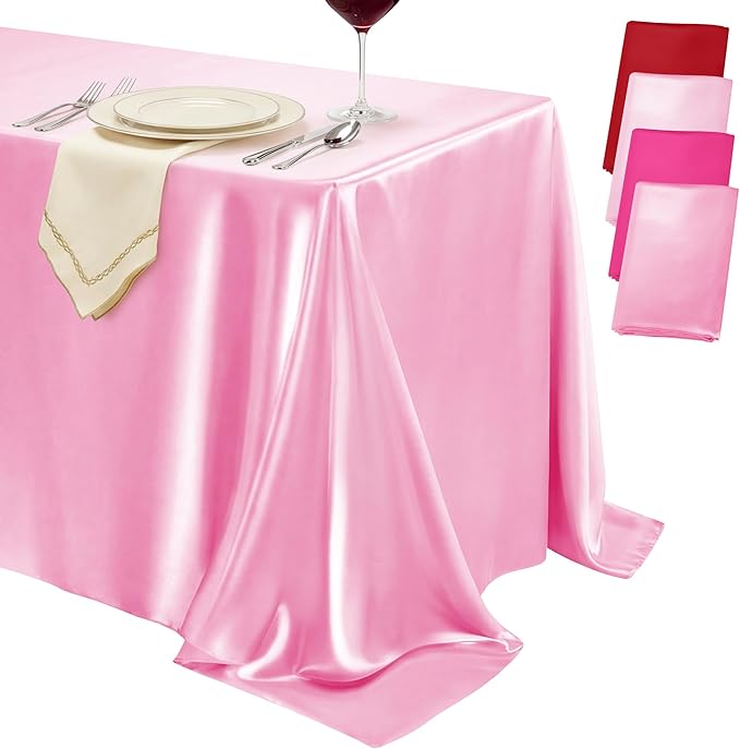 4 Pack Gradient Pink Satin Tablecloth 58 x 102 Inches, Rectangular Satin Table Cloths for Wedding Reception, Birthday Party, Graduation & Holiday Banquet Tables