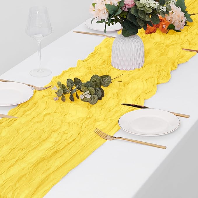 15 Pack Lemon Yellow Cheesecloth Table Runner 17 x 108 inch Cheese Cloth Table Runners 9ft Yellow Table Runner Rustic Romantic Sheer Gauze Runner for Wedding Party Baby Shower Table Decoration