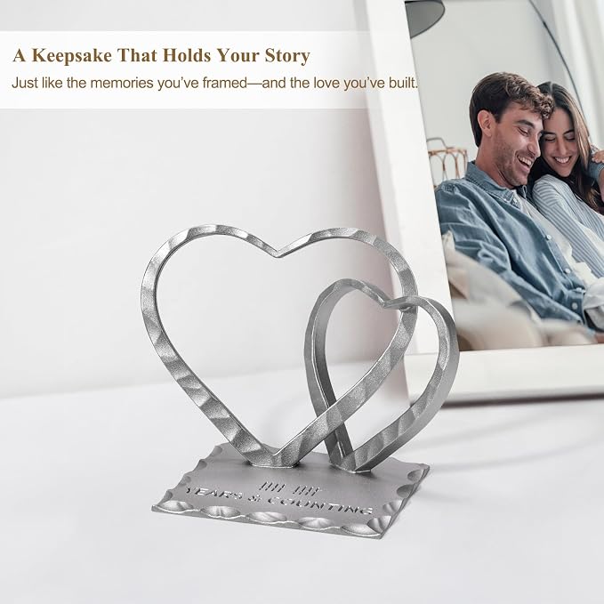 Vastsea 10 Year Anniversary Wedding Gifts for Him Her - 10th Anniversary Tin Gift for Wife Couples Husband, Hearts Sculpture Home Decor & Card & Gift Box