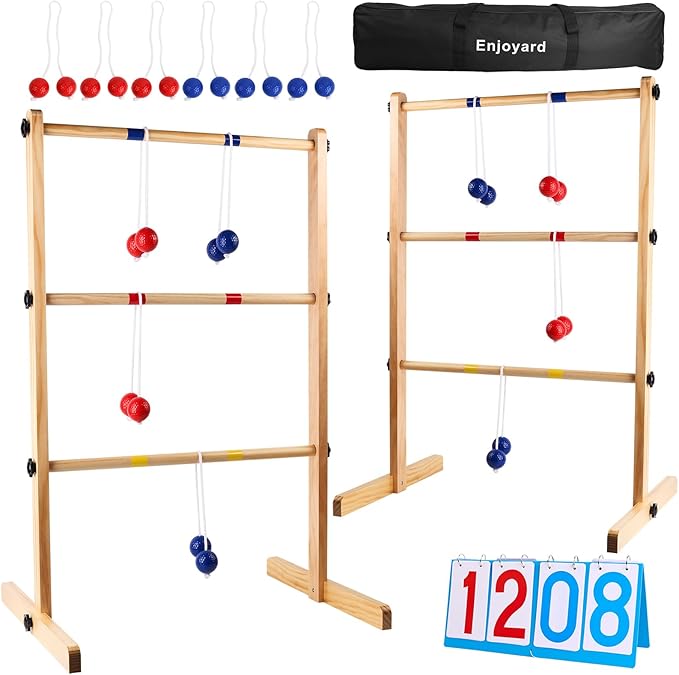 Ladder Ball Set with 2 Ladders 6 Bolas and Scoreboard Lawn Game Ladder Toss Outdoor Ladder Toss Game Set Wood Ladder Ball Set