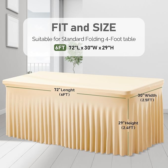 2 Packs Dark Champagne Spandex Tableclothes for 6 Foot Rectangle Tables, Wrinkle Free 6ft Fitted Table Cover Stretch Table Cloth Desk Skirt for Weddings Baby Shower Birthday Party Banquet Decorations