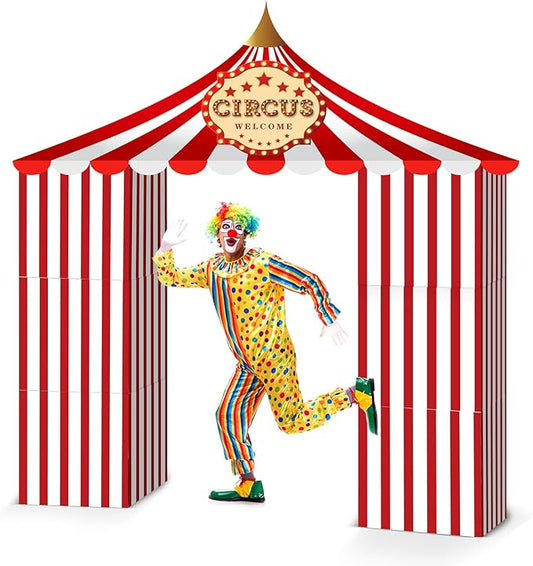 Bucherry 7 Pcs Carnival Circus Theme Party Decorations Circus Cardboard Tent 47 x 51 Red and White Striped Pennant Decorations Kit for Carnival Mardi Gras Birthday Graduation Game Supplies