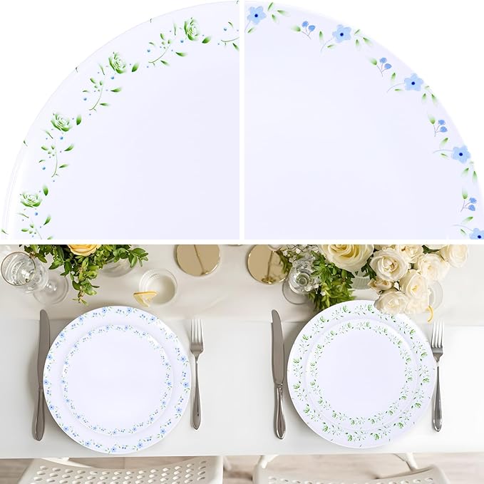 YOUBET 60PCS Floral Plastic Plates - Disposable Decorative Plates Set for 30 Guests - Blue and Green Floral Plate - Spring Plastic Dishes Dinnerware Sets for Tea Party & Wedding & Bridal Shower