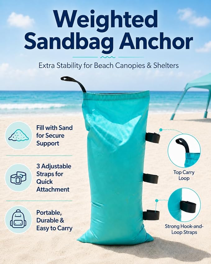 10x10 Beach Canopy with Side Wall, UPF 50+ Sun Shelter, Green | Removable side wall, UPF 50+ sun protection, easy setup, wind-resistant support, sandbags and carry bag.