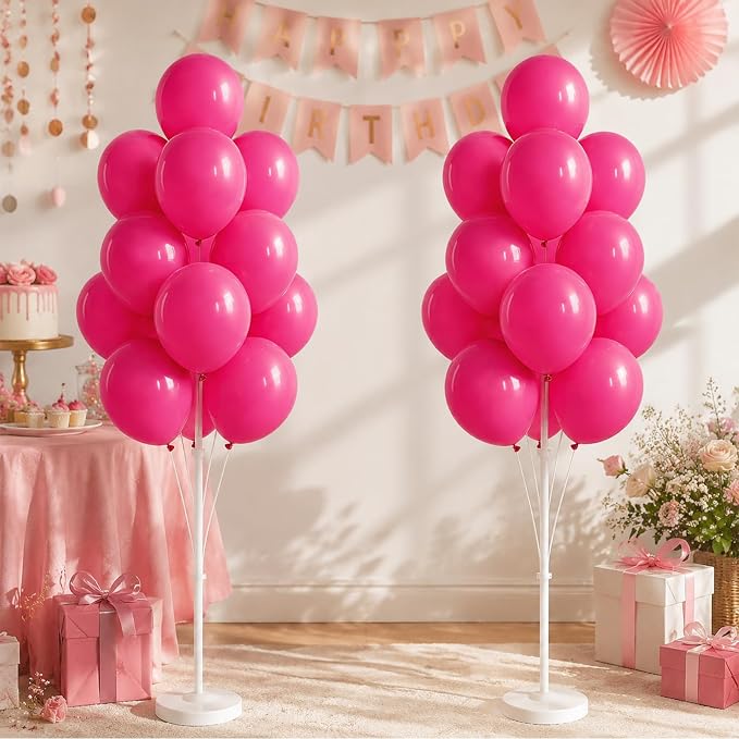 Balloon Column Kit for Floor - Set of 2, Balloon Tower Backdrop Decoration with Stand, Base and Pole for Wedding, Baby Shower, Birthday Party, or Bachelorette Parties (Rose Pink)