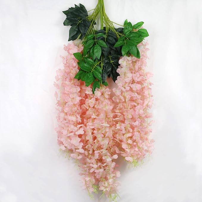 36 Pack Artificial Wisteria Hanging Flowers Fake Wisteria Flower Garland Silk Vines Rattan Decor for Home Wedding Arch Wall Garden Greenery Bedroom Outdoor Office Party Decoration (Light Pink)