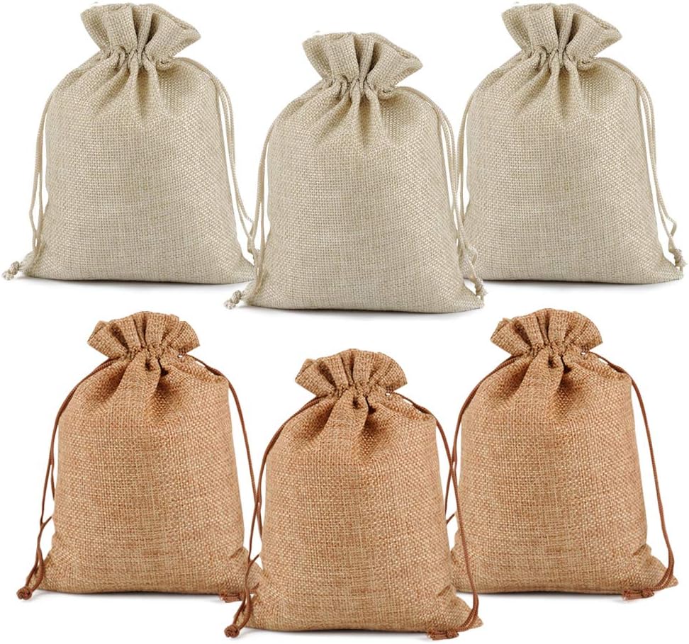Lucky Monet 25/50/100PCS Burlap Gift Bags Wedding Hessian Jute Bags Linen Jewelry Pouches with Drawstring for Birthday, Party, Wedding Favors, Present, Art and DIY Craft (100Pcs, Coffee, 3” x 4”)