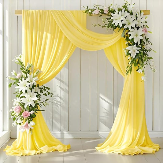 LINXTAR Wedding Arch Draping Fabric 30'' x 18FT Sheer Chiffon Arch Drape Backdrop 1 Panel Yellow Drape for Bridal Shower Baby Shower Photo Booth Church Decor Birthday Party Outdoor Decoration