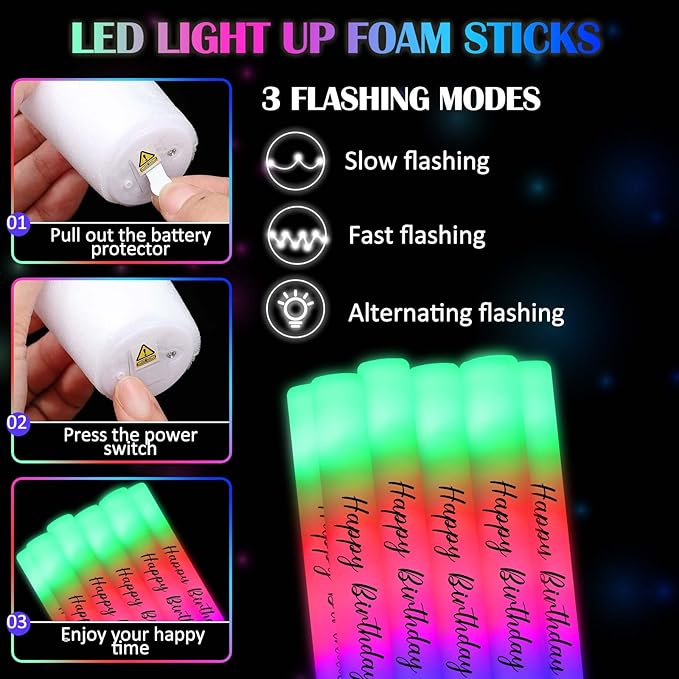 JellyArch 50 Pack Wedding Glow Sticks for Reception LED Foam Light up Sticks Light Stick Bulk with 3 Modes Colorful Flashing for Wedding Send Off Party Favors, Dance Floor, Birthday
