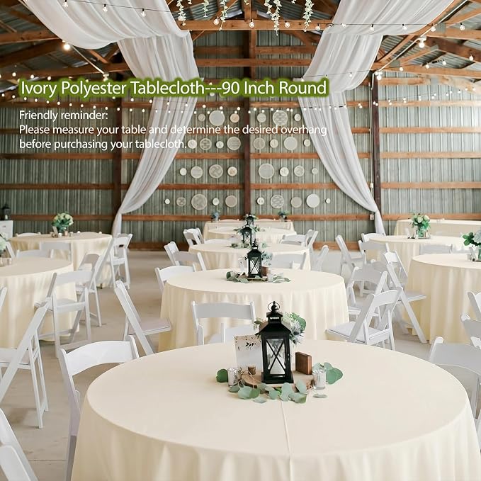10 Pack Round Tablecloth 90 Inch Ivory, Polyester Fabric Round Table Cover, Stain & Wrinkle Resistant Washable Table Cloth for Wedding, Party, Banquet, Dining Decor