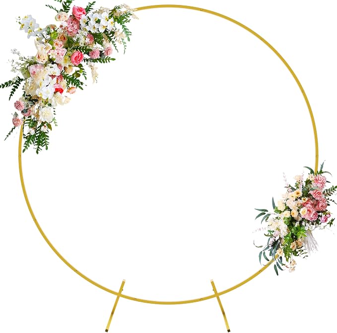 Wokceer Round Backdrop Stand 6FT Circle Balloon Arch Frame Circle Backdrop Stand Gold Round Arch for Wedding Birthday Party Bridal Shower Anniversary Event Ceremony Decoration