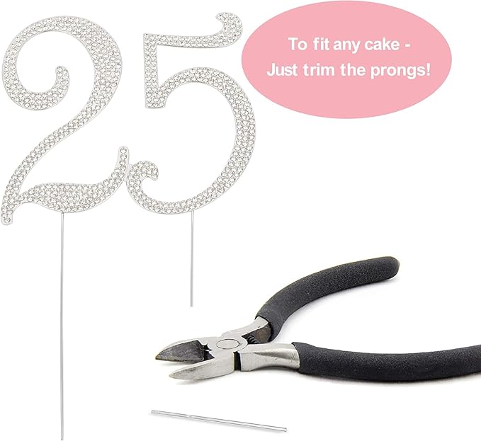 25 Cake Topper - Premium Silver Metal - 25th Birthday or Anniversary Party Sparkly Rhinestone Decoration Makes a Great Centerpiece - Now Protected in a Box