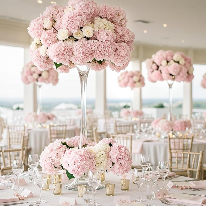 Auihiay 404PCS Hydrangea Artificial Flowers, Silk Artificial Flowers Heads with Stems,Pink Lifelike Faux Flowers for Wedding Centerpieces, Arch and Background, Party, Home, Baby Shower Decor