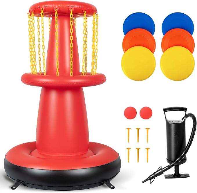 EKEPE Inflatable Disc Golf Basket - Inflatable Throwing Game for Kids and Adults, Portable Disc Golf Target Set with 6pcs Disc Golf Disc and Carry Bag for Backyard, Indoor or Outdoor
