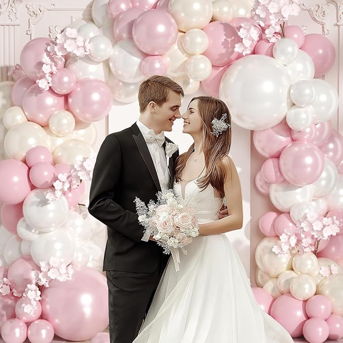 Double Stuffed Pink Balloon Arch Kit 149Pcs Double Stuffed Pearl Pink and White Balloon Arch Kit for Wedding Birthday Bridal Shower Engagement Baby Shower Party Decorations