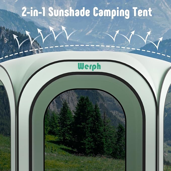 Werph 10x10 Pop Up Screen Tent, Mosquito Net Gazebo, UV Resistant, Green | Roof Waterproof Screen Canopy, Quick Setup Outdoor Shelter for Backyard, Patio, Garden, Picnic, Camping and Events