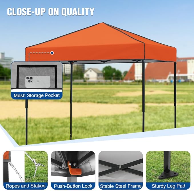 6x4 Pop Up Canopy Tent, Instant Portable Beach Canopy, Outdoor Tent with Carry Bag for Camping, Sports, Tailgating, Events, Orange