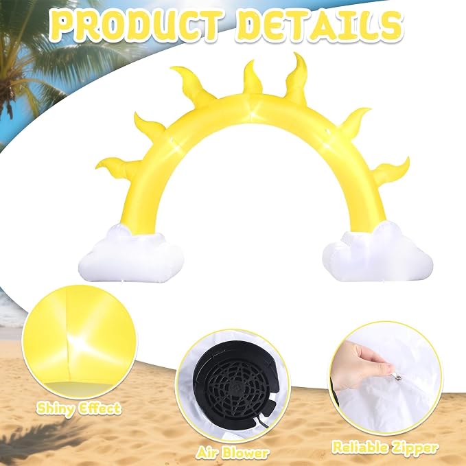 10 Ft Summer Sun Inflatables Arch Giant Sun Inflation Arch with LED Light Sunshine Theme Blow Up Archway for Summer Birthday Baby Shower Tropical Beach Pool Party Yard Lawn Blow-Up Backdrop Decor