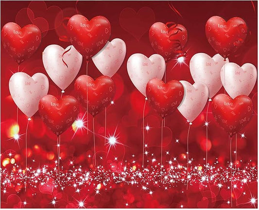 Allenjoy 10 x 8 FT Backdrop Red Hearts Balloons Love Theme Party Supplies for Engagement Wedding Bridal Shower Photography Background