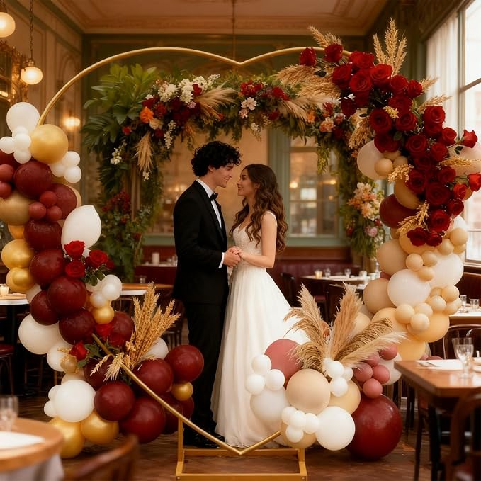 6.7 Ft Heart Arch Stand for Proposal, Heavy Duty Gold Metal Heart Shape Wedding Arch Photo Backdrop Stand– Supplies for Wedding, Valentine's Day, Engagement and Birthday Party (Gold)