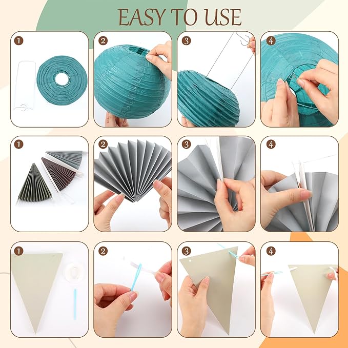 Kosiz 21 Pcs Boho Party Decoration Back to School Hanging Paper Fans Triangle Flags Paper Lanterns Set First Day of School Wall Hanging Fans for Classroom Decor Birthday Baby Shower Wedding